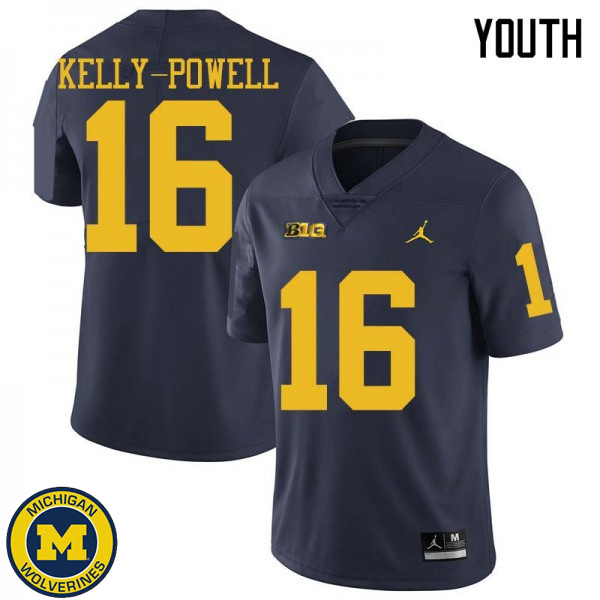 Youth Michigan Wolverines #16 Jaylen Kelly-Powell Navy Jordan Brand Official Game Jersey